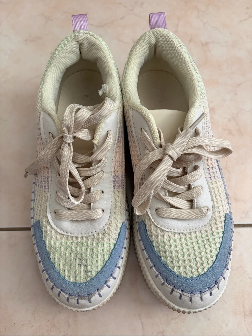 Neutral Beige Knit Sneakers with Pastel Accents